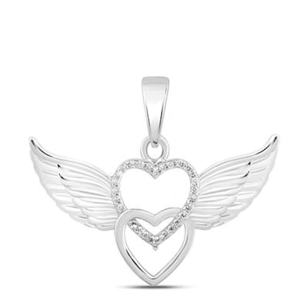 10kt White Gold Womens Round Diamond Wing Heart Pendant 1/20 Cttw